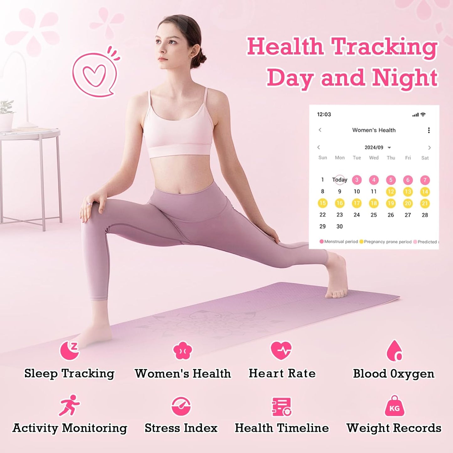 Smart Ring Health Tracker, Sleep Tracker Ring with Heart Rate, Waterproof Fitness Ring for Activity Monitoring/Steps/Distance/Calories,Air Gestures,Up to 7-Day Battery, for Ios Android (Light Pink,#8)